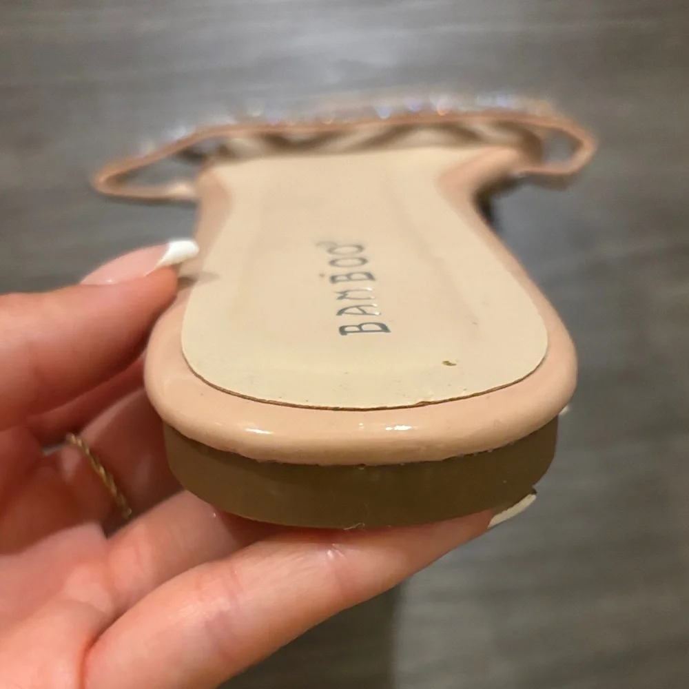 BAMBOO Beige Rhinestone Slide Sandals - Picture 4 of 5
